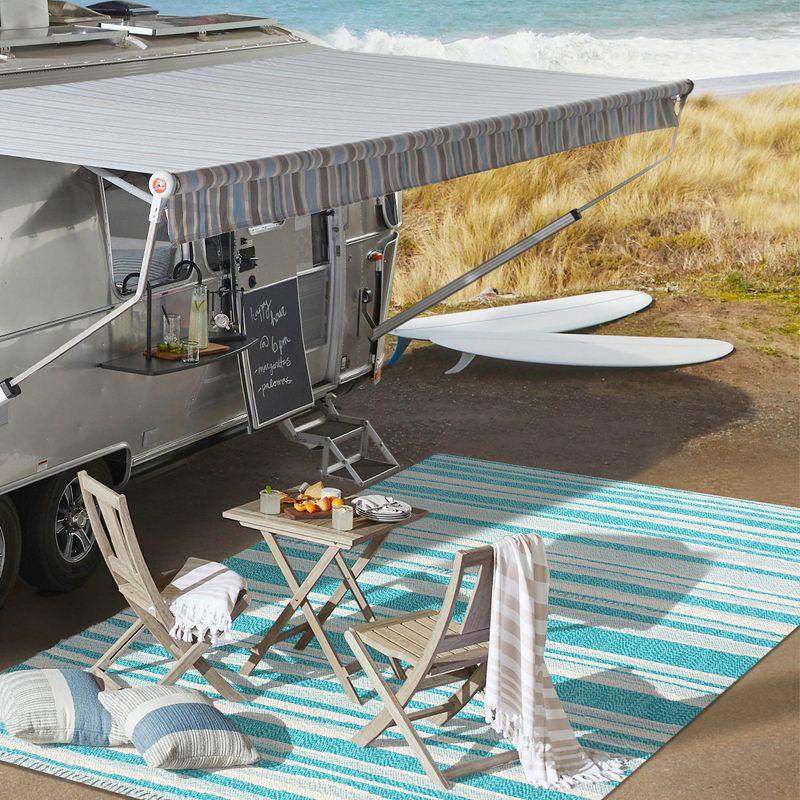 4' x 6' Castara Wavy Stripe Modern Indoor/Outdoor Area Rug, Aqua/Cream - JONATHAN Y