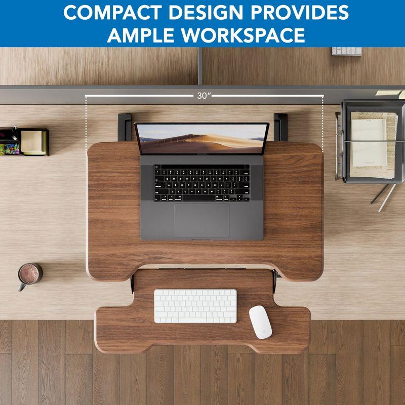 Mount-It! Compact Standing Desk Converter with 30" Desktop, Dark Walnut Woodgrain