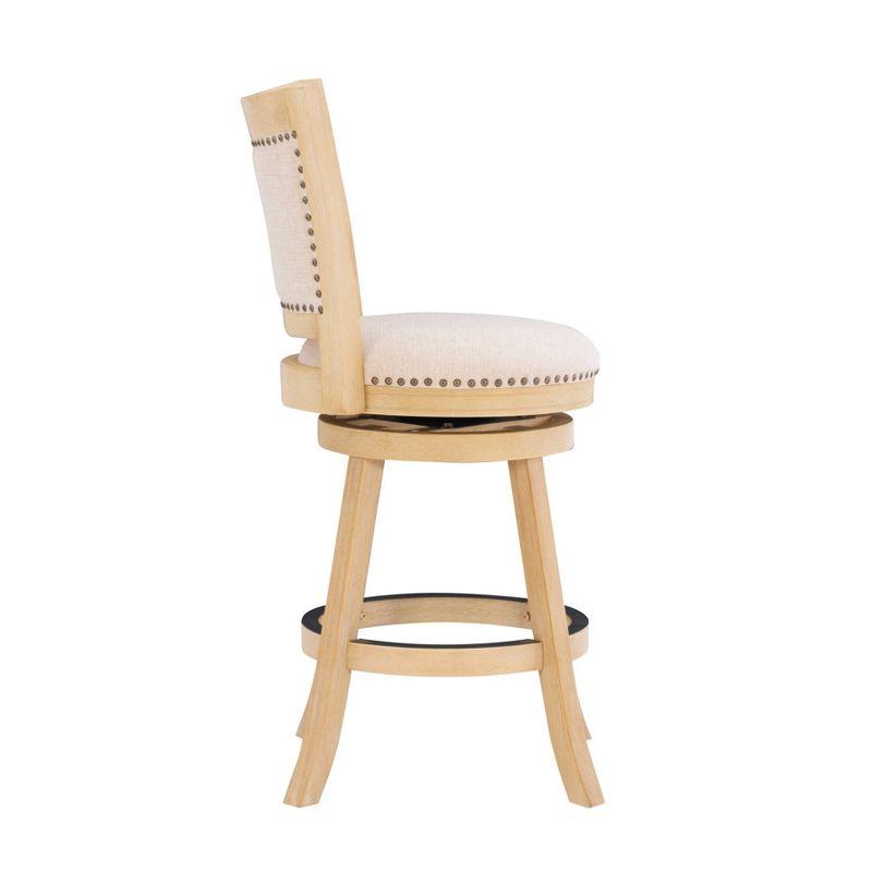 Tift Buff Nailhead Swivel Counter Height Barstool Gray - Linon: Solid Wood, Beige Linen Upholstery