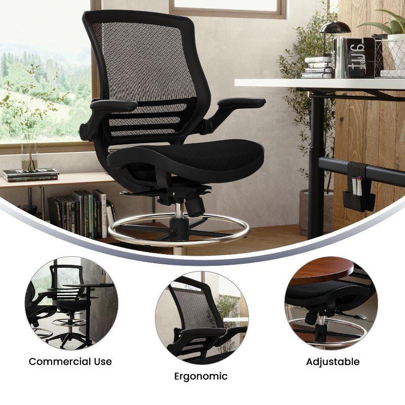 Flash Furniture Mid-Back Transparent Mesh Drafting Chair with Flip-Up Arms