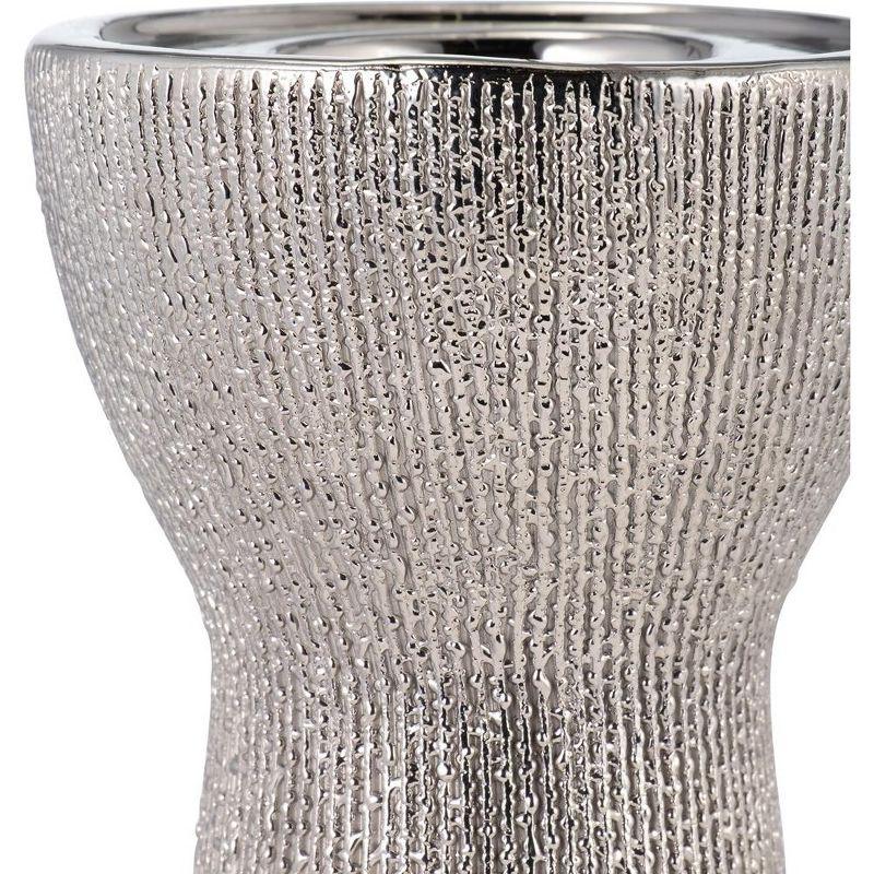 Sagebrook Home 12"H 4" Diameter Silver Bead Ceramic Candle Holder for Tabletop, Mantle, or Coffee Table in Your Living Room or Dining Room