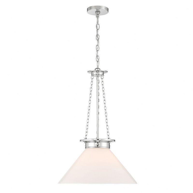 Polished Nickel 1-Light Pendant with White Glass Shade