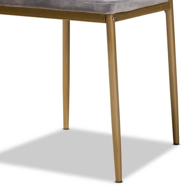 4pc Blaise Velvet Fabric Upholstered and Metal Dining Chair Set Gray/Gold - Baxton Studio