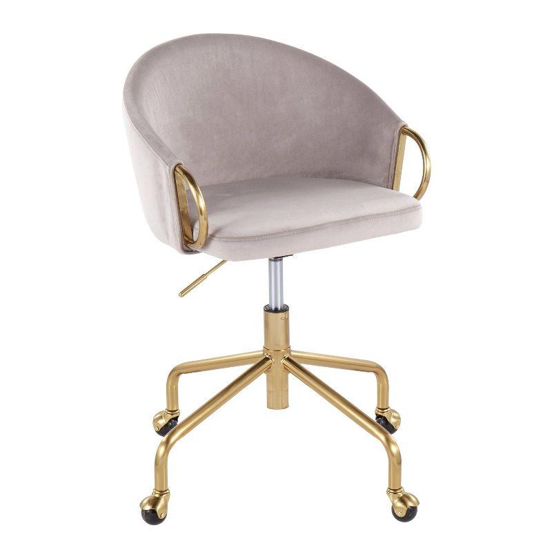 Claire Velvet/Metal/Plywood Task Chair Gold/Silver - LumiSource: Swivel Desk Chair with Casters, Adjustable Height