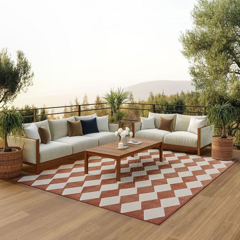 Nourison Positano Retro Diamond Flatweave Indoor Outdoor Low Pile Area Rug Terracotta 7' x 10'