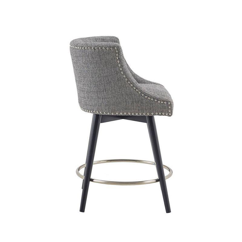 Powell Swivel Counter Height Barstool Gray: Upholstered, Nailhead Detail, Wood Legs