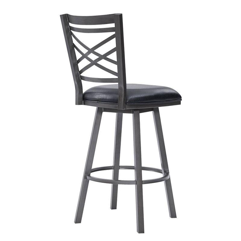 30" Fargo Counter Height Barstool Metal Barstool in Mineral Finish with Faux Leather Black - Armen Living: Upholstered Low Back, Fixed Height