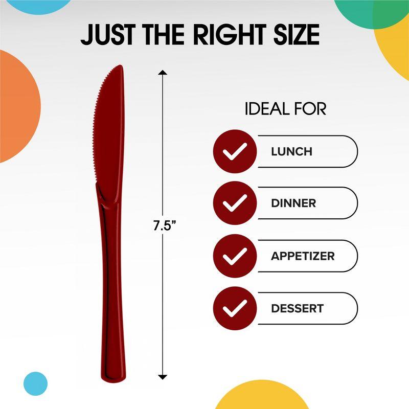 Exquisite Burgundy Plastic Utensil Cutlery Set Forks Spoons Knives- 150 Pack