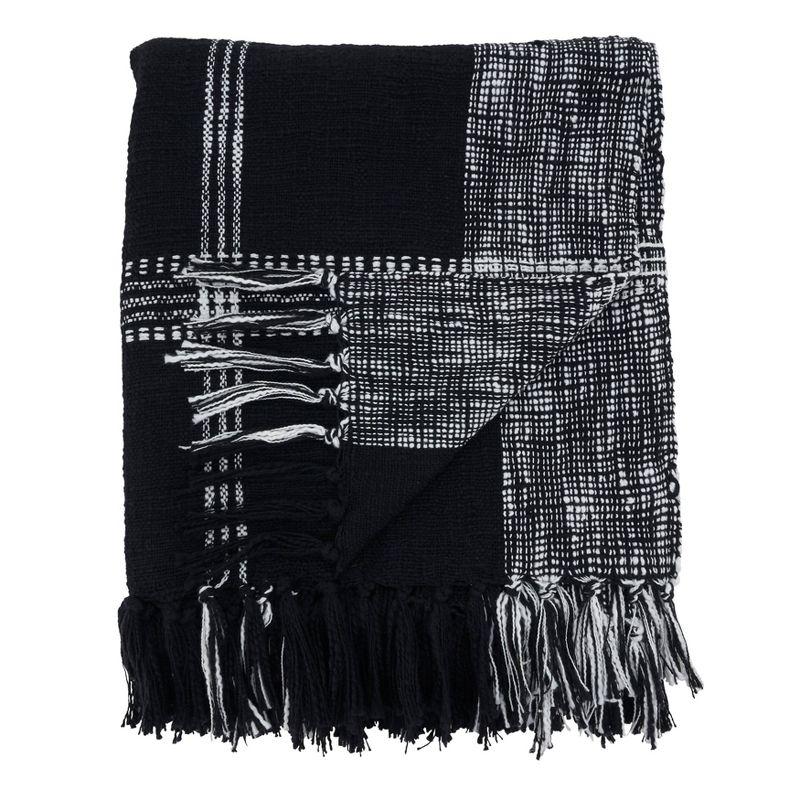 50"x70" Oversized Plaid Cotton Throw Blanket Black - Saro Lifestyle: Traditional Style, Hand Wash, Year Round Comfort
