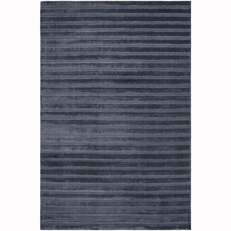 Navy Blue Hand-Knotted Wool and Viscose Area Rug