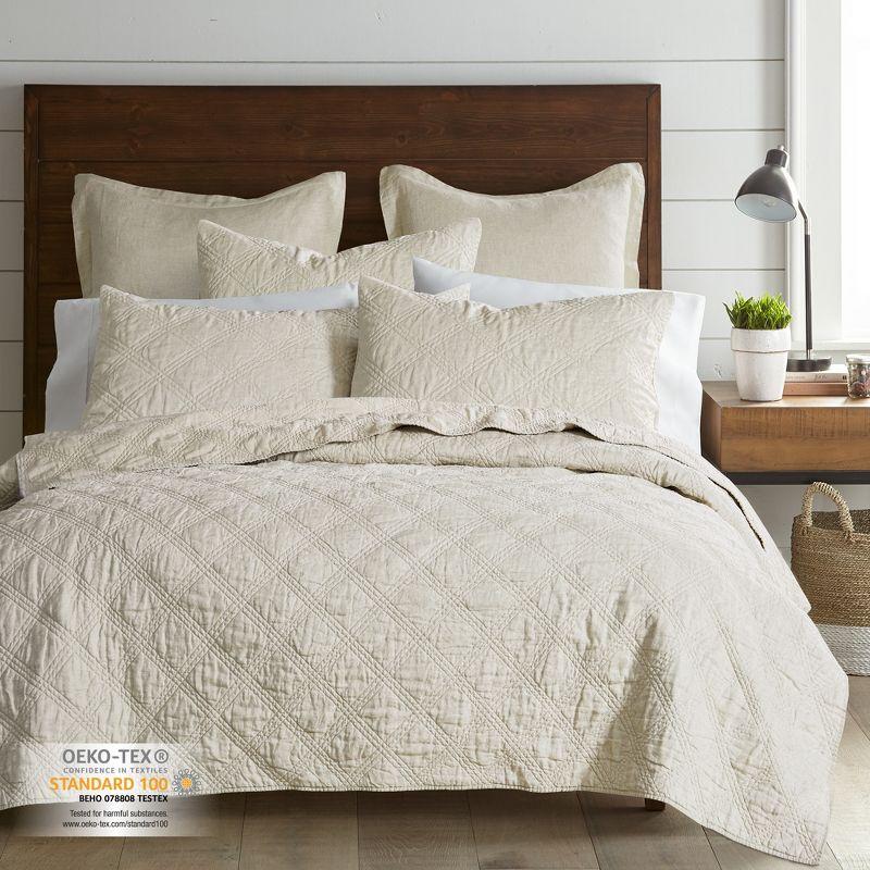 Linen Front/Cotton Back Standard Quilted Sham - Natural - Levtex Home