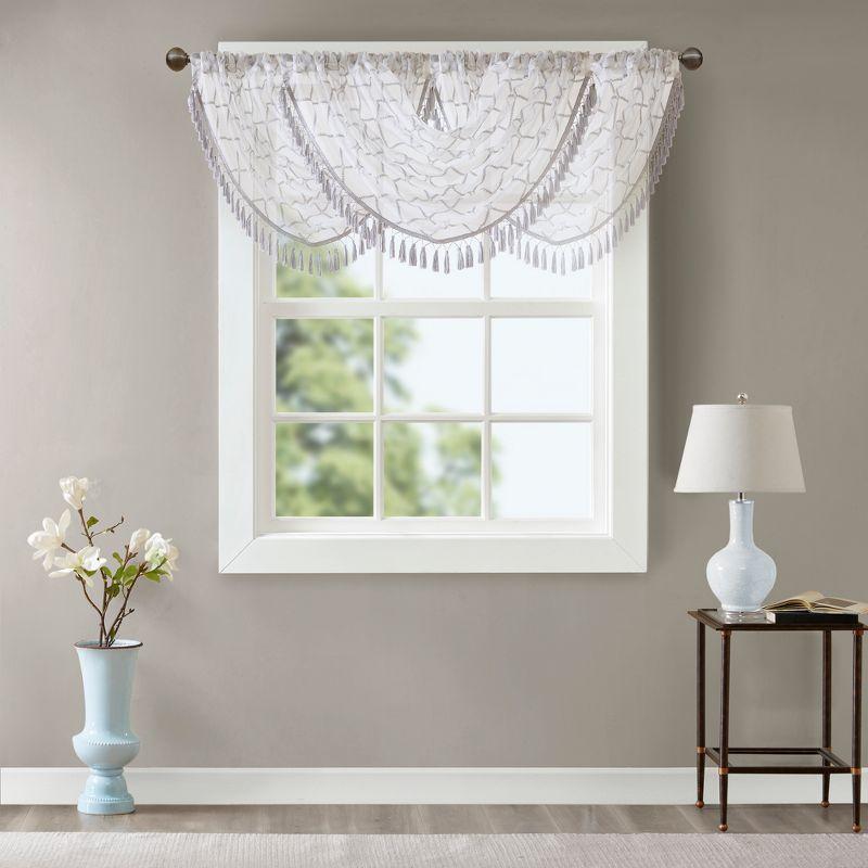 Madison Park Irina Diamond Sheer Embroidered Waterfall Valance