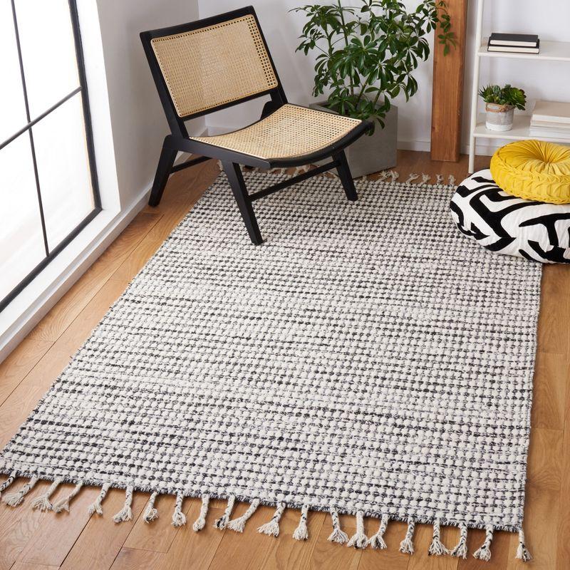 Gray and Ivory Handwoven Wool Silk Shag Rug 4' x 6'