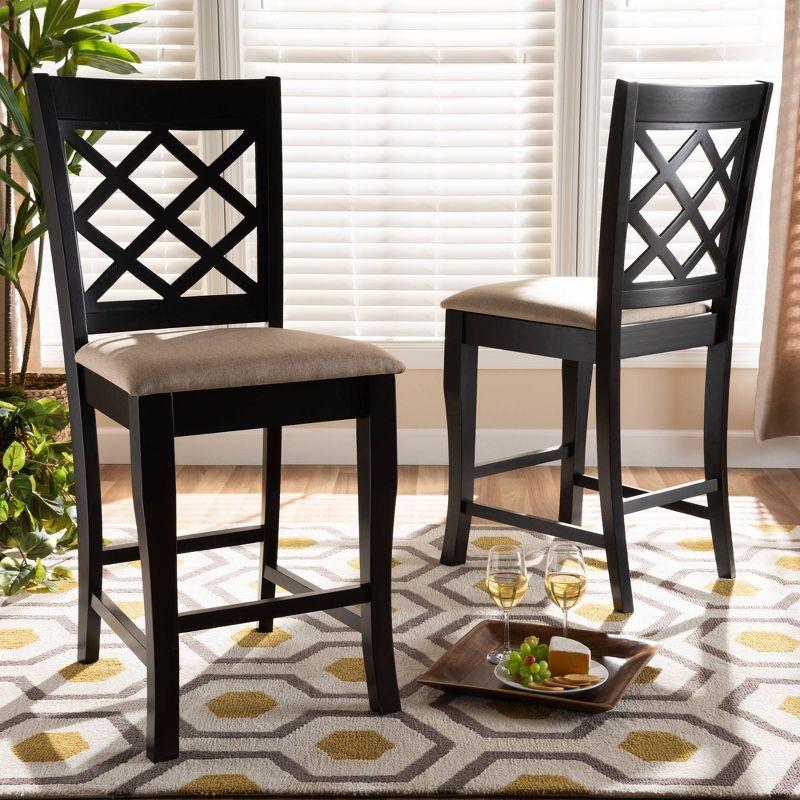 Set of 2 Cream Upholstered Oak Counter Stools