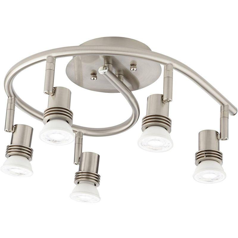 Pro Track 5-Head LED Ceiling Track Light Fixture Kit GU10 Directional Silver Brushed Nickel Finish Metal Industrial Spiral Kitchen 15 3/4" Wide