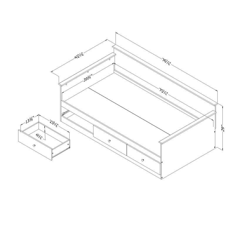 Twin Plenny Daybed with Storage White Wash - South Shore