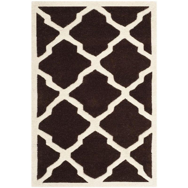 Hand-Tufted Dark Brown Ivory Wool Rectangular Rug