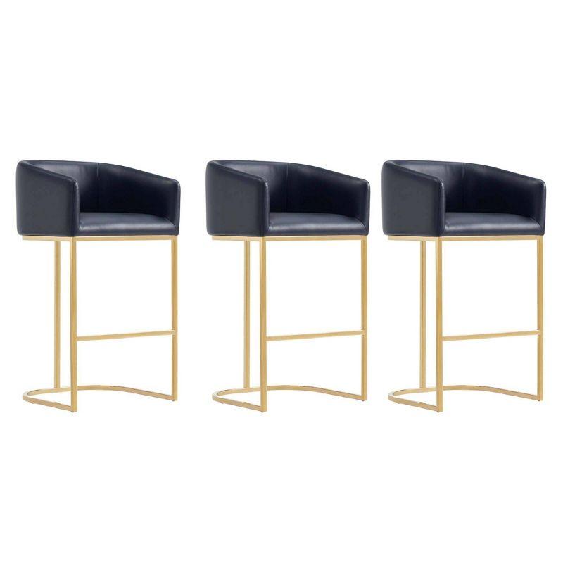 Manhattan Comfort Set of 3 Louvre Barstools Black/Titanium Gold