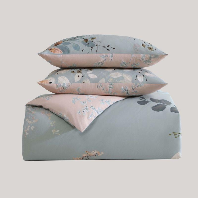 BeBeJan Bebejan Peach Leaves on Sage 100% Cotton Sateen 5 Piece Reversible Comforter Set