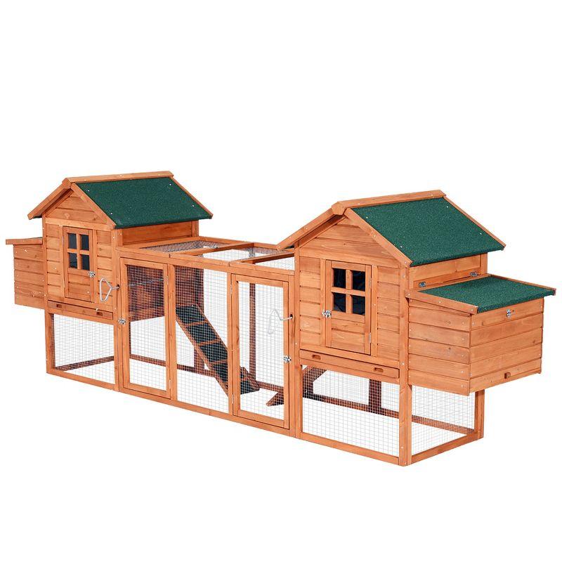 PawHut 124" Dual Chicken Coop, Wooden Large Chicken House, or Rabbit Hutch, Hen Poultry Cage Backyard with Outdoor Ramps and Nesting Boxes