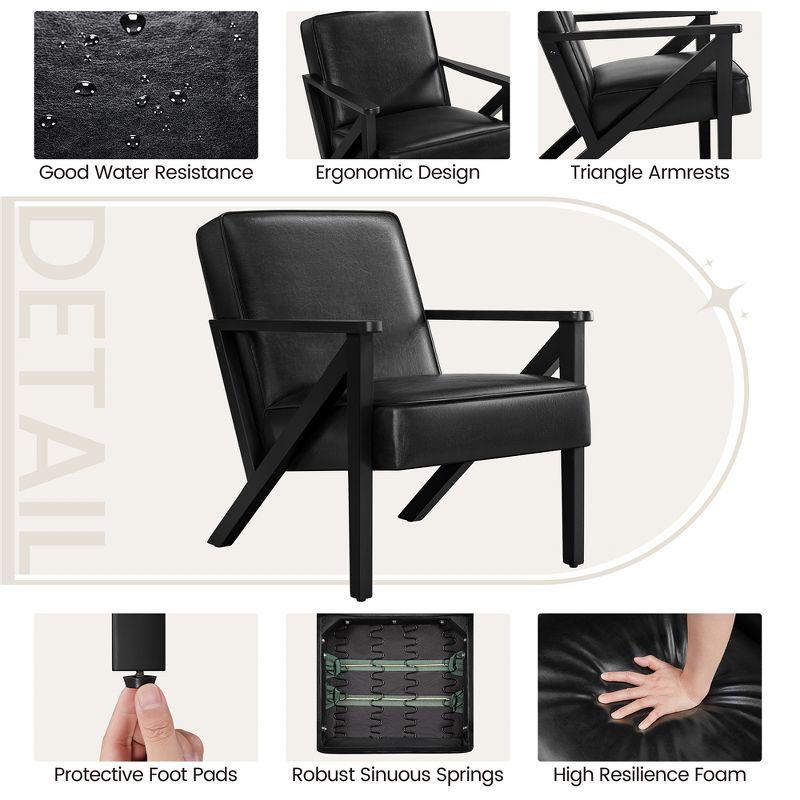 Black Faux Leather Mid-Century Modern Accent Chair