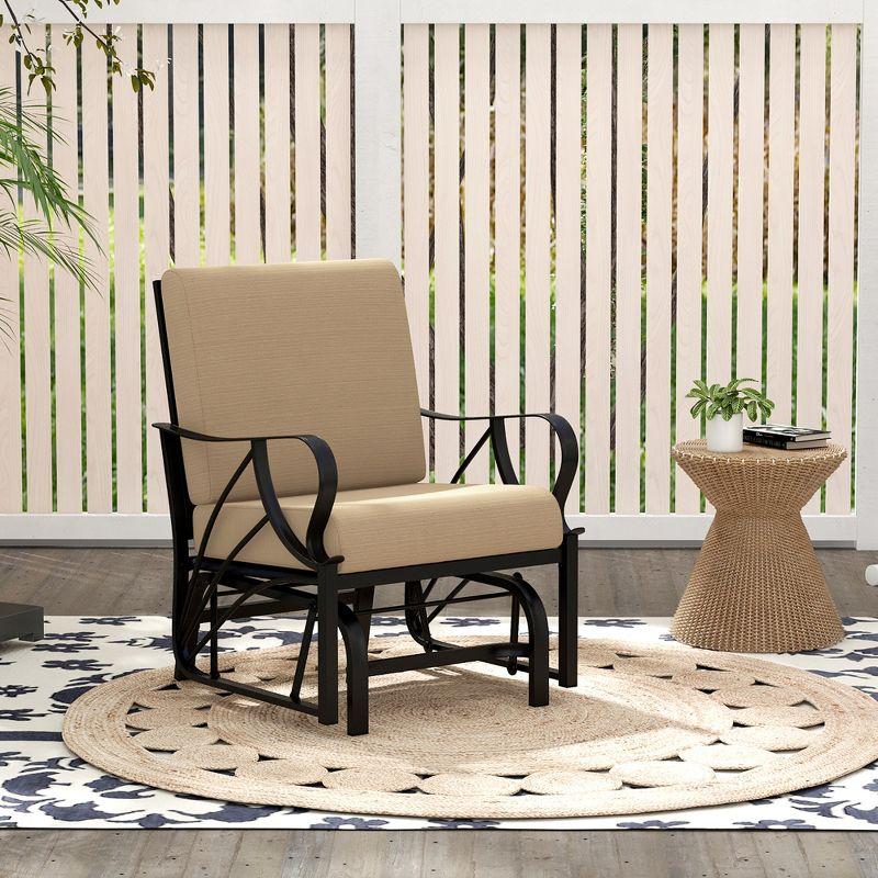 Tangkula Patio Glider Chair Outdoor Metal Glider w/ Seat & Back Cushions Backyard Poolside