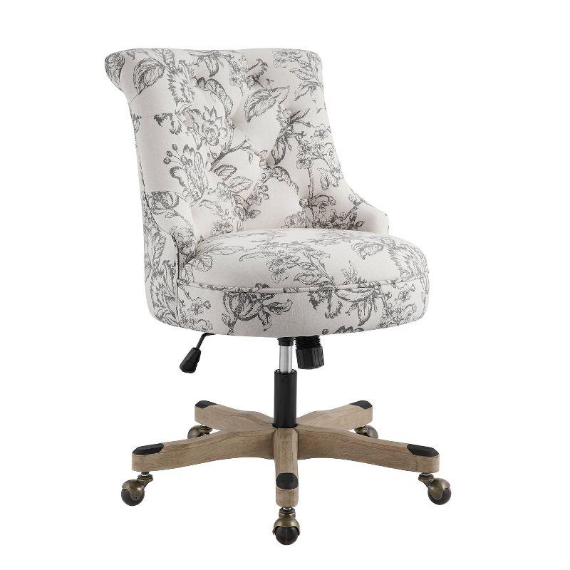 Sinclair Floral Linen Office Chair with Natural Wood Base