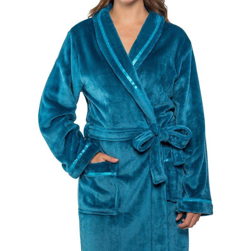 PAVILIA Fleece Robe For Women, Plush Warm Bathrobe, Fluffy Soft Spa Long Lightweight Fuzzy Cozy, Satin Trim