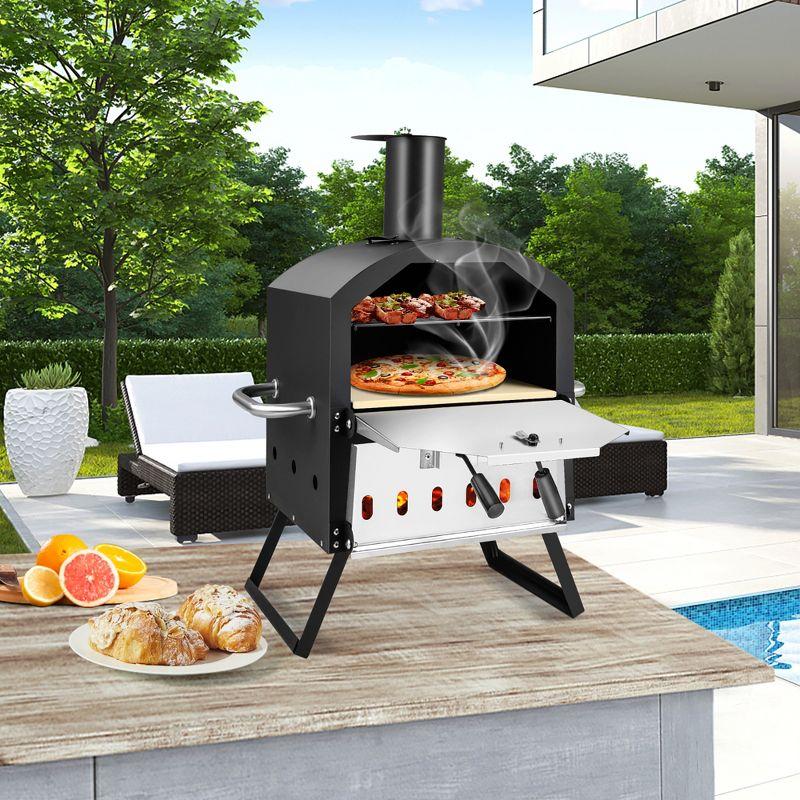 Costway 2-Layer Pizza Oven Wood Fired Pizza Grill Outside Pizza Maker with Waterproof Cover