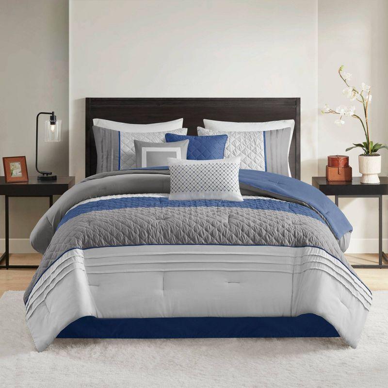 Madison Park Jenson 7 Piece Color Block Stripe Comforter Set with Throw Pillows