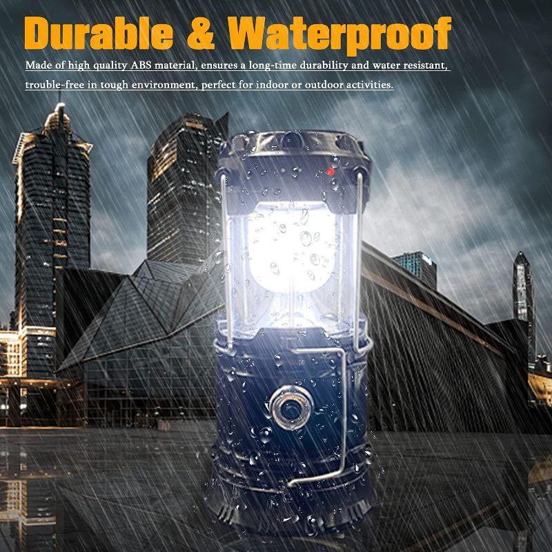 Maison Products 2-Pack Collapsible Camping Lantern Solar USB Rechargeable Portable Lightweight Waterproof LED Flashlight Survival Kits