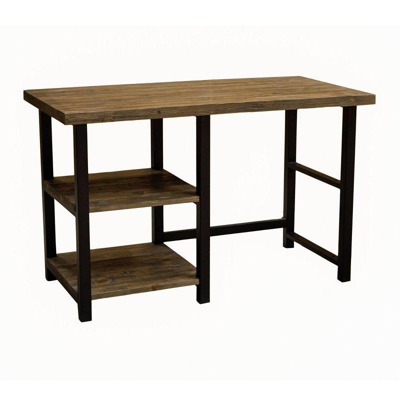 Pomona Writing Desk with Two Shelves Metal and Solid Wood Natural - Alaterre Furniture: Modern Style, Open Storage, Home Office