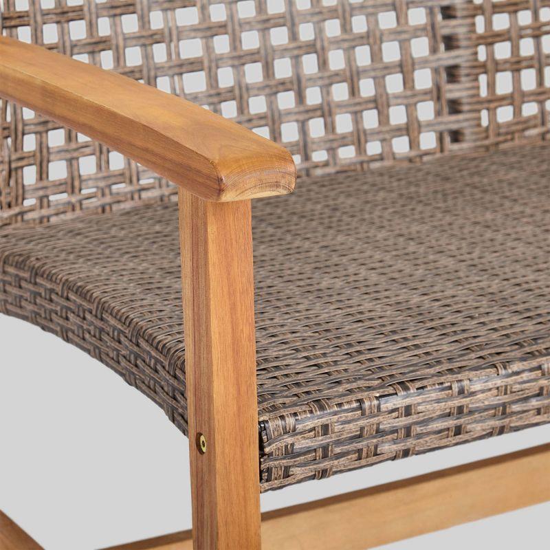 GDFStudio Jean Outdoor Acacia Wood and Wicker Loveseat, Brown