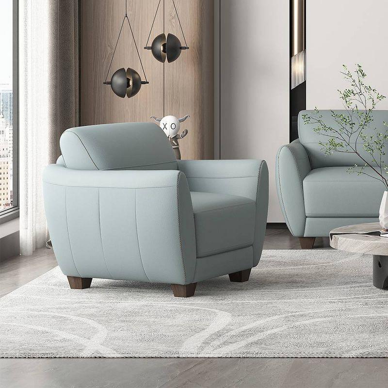 Valeria Modern Blue Leather and Wood Accent Chair