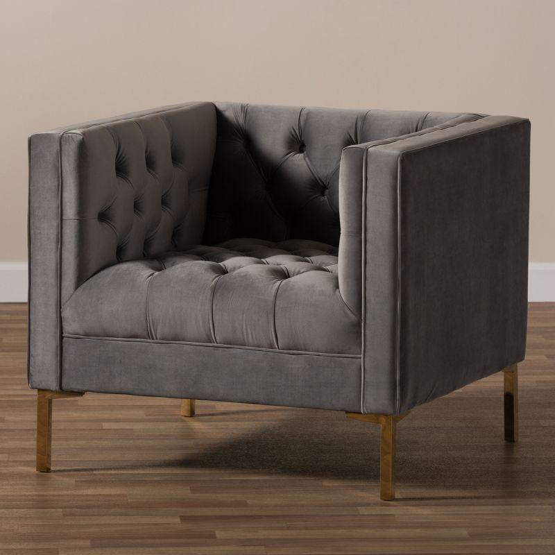 Zanetta Luxe and Glamour Velvet Upholstered Gold Finished Lounge Chair Gray - Baxton Studio