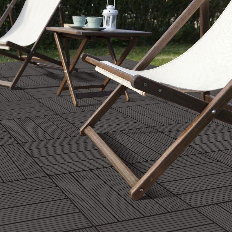 Deck Tiles - 6-Pack Wood Plastic Composite Interlocking Patio Tiles - 5.8SQFT Outdoor Flooring for Balcony, Porch, and Garage by Pure Garden