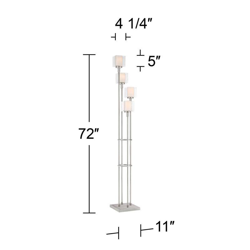 Possini Euro Design Athena Modern Floor Lamp 72" Tall Brushed Nickel 4 Light Tree Clear Outer Opal Inner Double Glass Shade for Living Room Bedroom