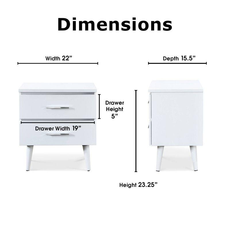 Adore Decor Mid-Century Side Table, 2 Drawers Storage Nightstand, Matte Chrome Handle