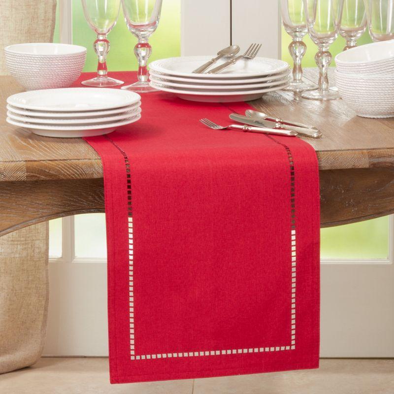 Saro Lifestyle Dining Table Runner With Laser-Cut Hemstitch Design