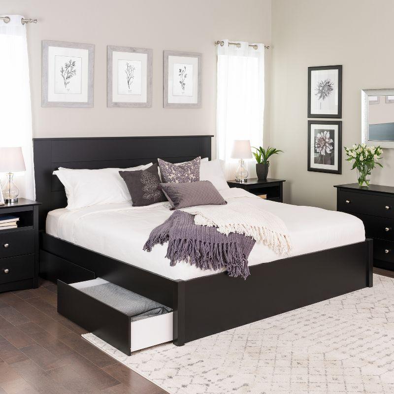 King Select 4-Post Platform Bed with 2 Drawers Black - Prepac: Solid Wood, Storage Functionality