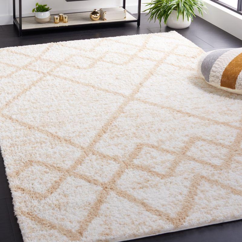 Ivory and Beige Synthetic Shag Area Rug, 5'5" x 7'7"