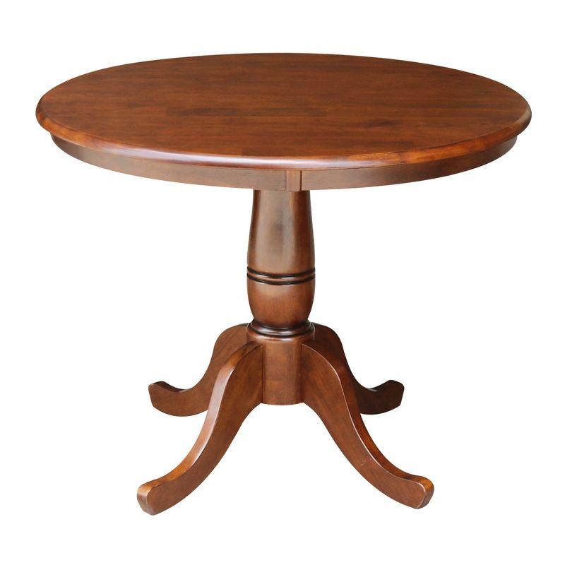 Espresso Round Solid Wood Dining Table with Pedestal Base