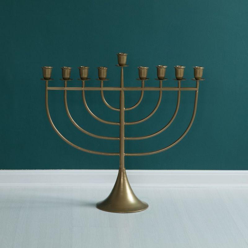 Modern Brass Hanukkah Menorah with 9 Branches