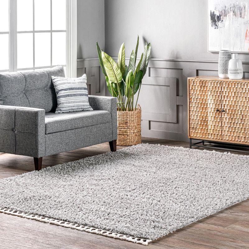 Braided Tassel Edge Shag Rug in Gray, 3' x 5', Synthetic Easy Care