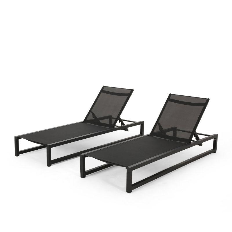 Black Aluminum Outdoor Mesh Adjustable Chaise Lounge Set