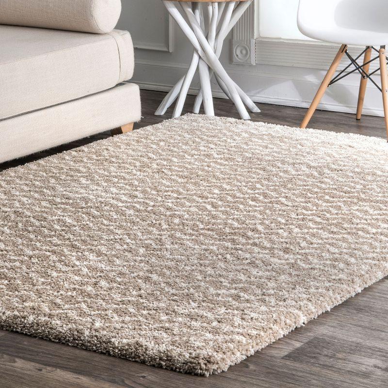 Nuloom Cuellar Striped 8x10 Shag Indoor Area Rug for Living Room Bedroom Dining Room Nursery, Cream/Ivory