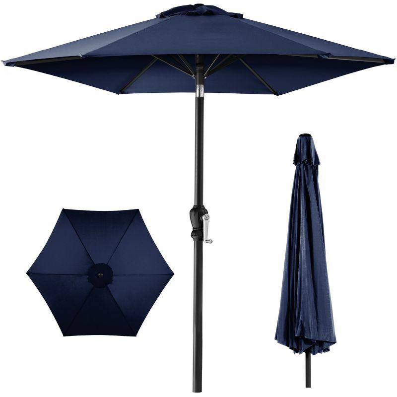 Best Choice Products 10ft Outdoor Steel Market Patio Umbrella w/ Crank, Tilt Push Button, 6 Ribs - Navy Blue