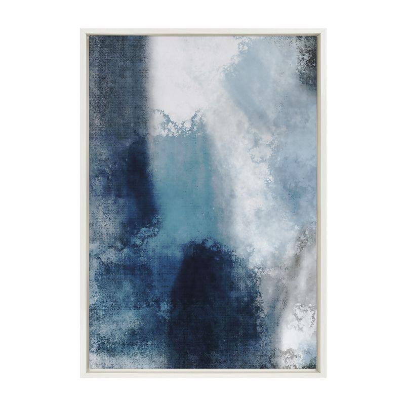 Aqua Abstract 1 White Framed Canvas Print, 23x33