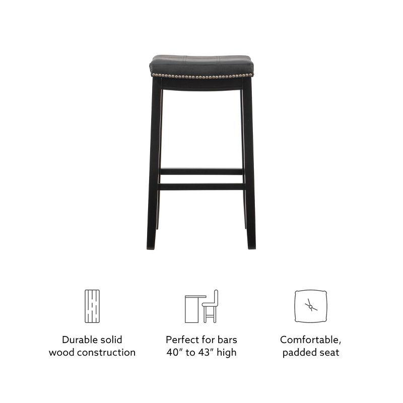 Claridge Backless Faux Leather Nailhead Saddle Barstool Black - Linon: Rubberwood Frame, 32.25" Height