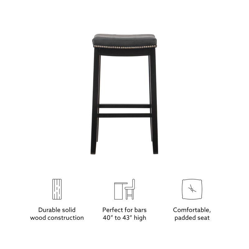 Black 32" Backless Saddle Wood Bar Stool with Faux Leather